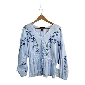 Karen Kane Drawstring Top Embroidered Floral Boho Beach Women's Size LP NWTs